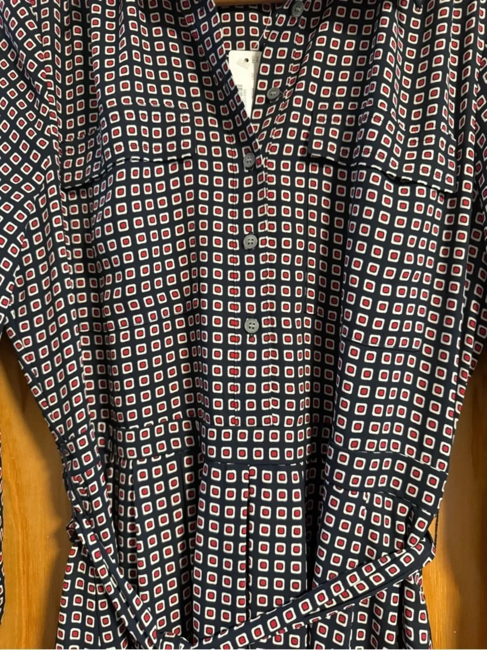 J. Crew Navy, Red, and White Geometric Maxi Dress NWT